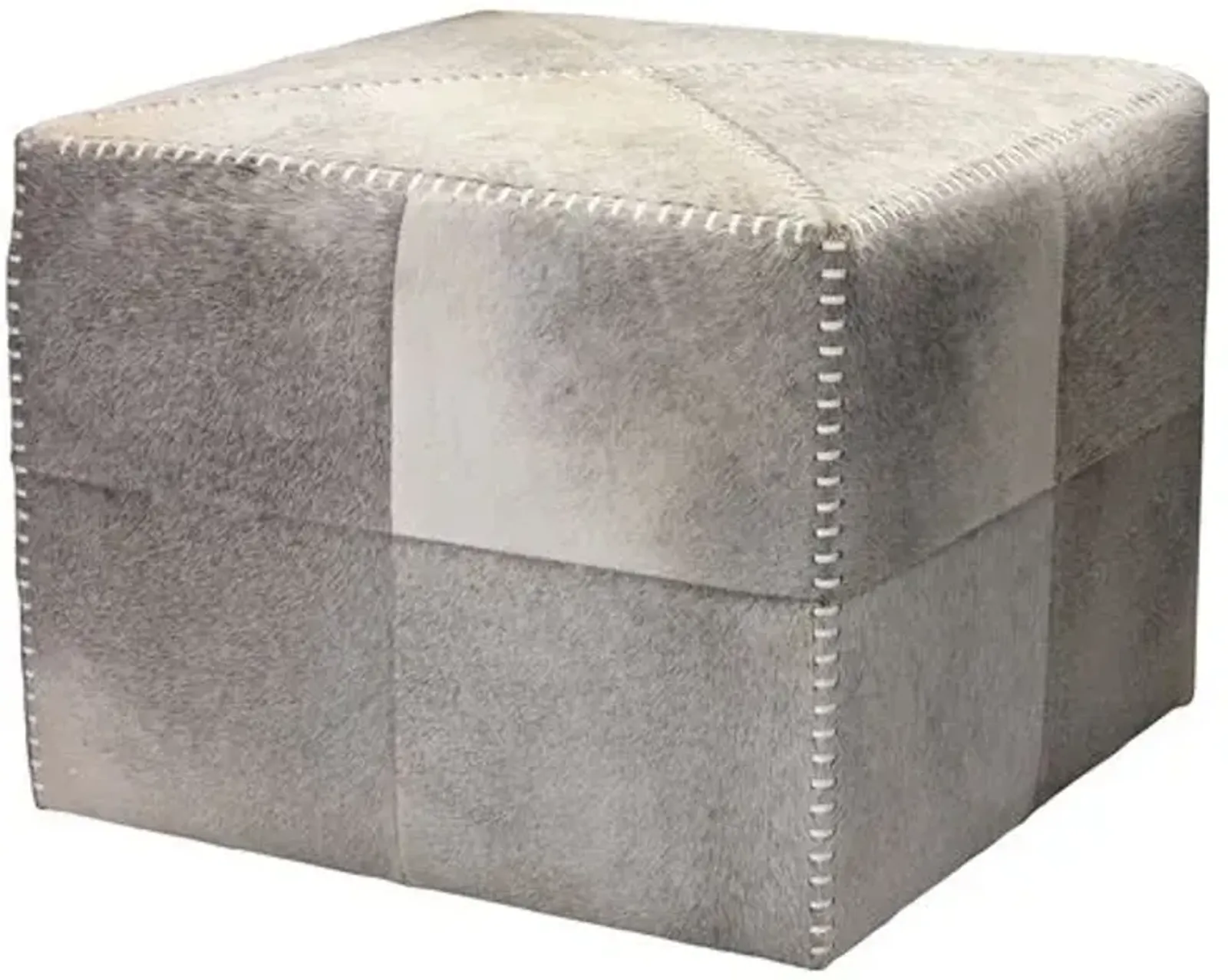 Beckett Pieced Hide Pouf - Smoke - Jamie Young Co. - Gray