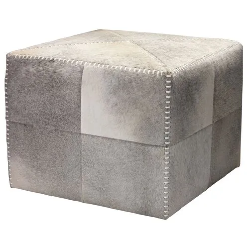 Beckett Pieced Hide Pouf - Smoke - Jamie Young Co. - Gray