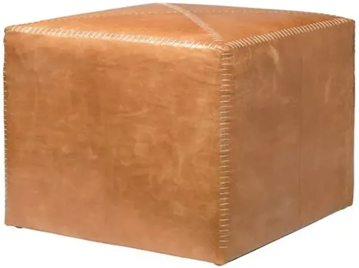 Emerson Leather Pouf - Coffee - Jamie Young Co. - Brown