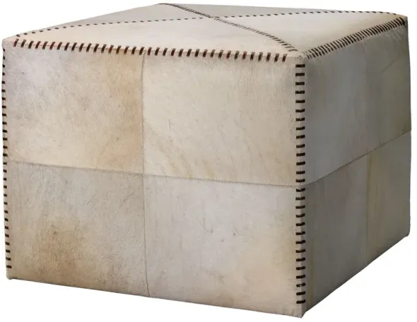 Gage Hide Pouf, White