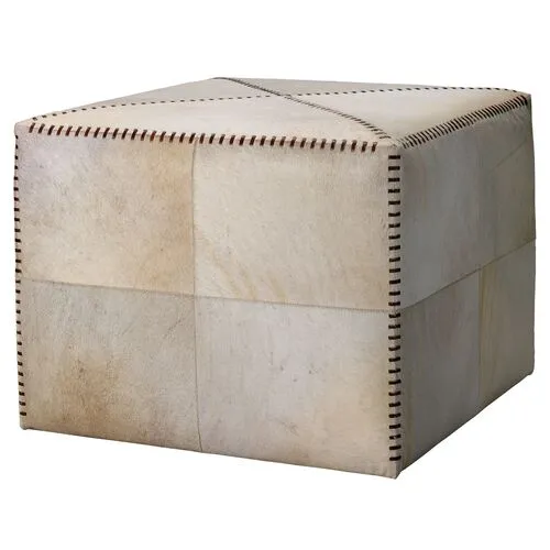 Gage Hide Pouf - White - Jamie Young Co. - Ivory