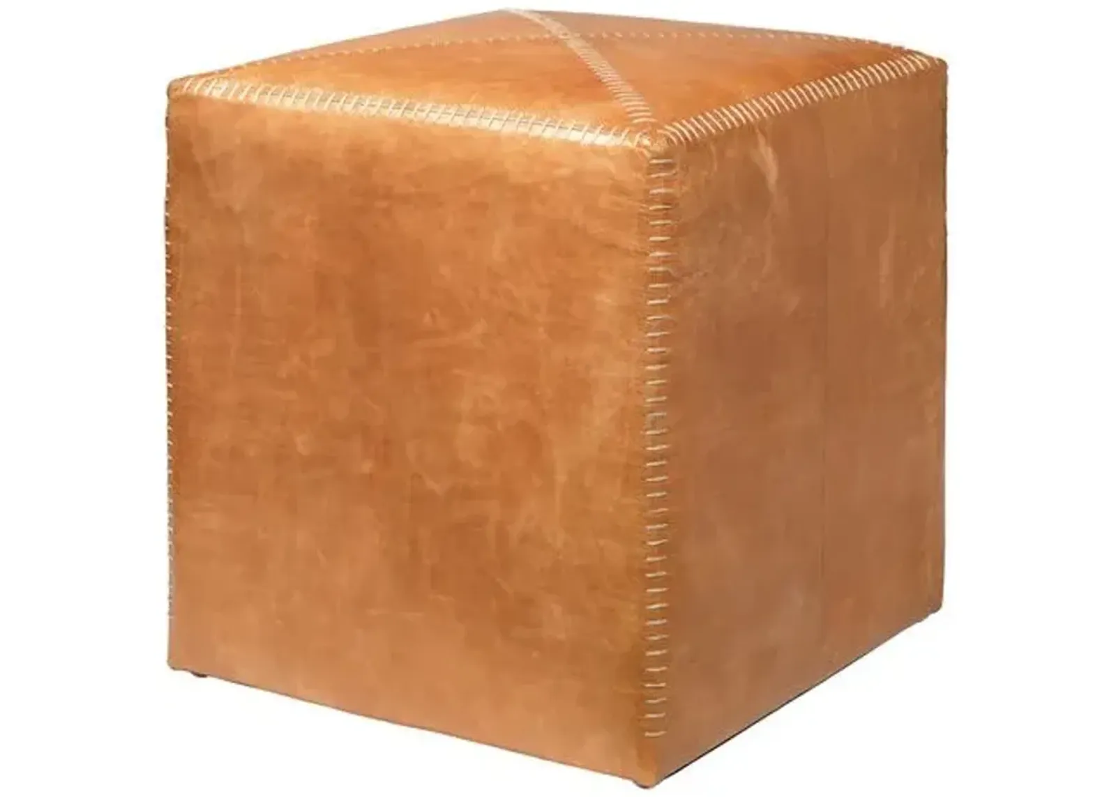 Tanner Leather Square Pouf - Camel - Jamie Young Co. - Brown