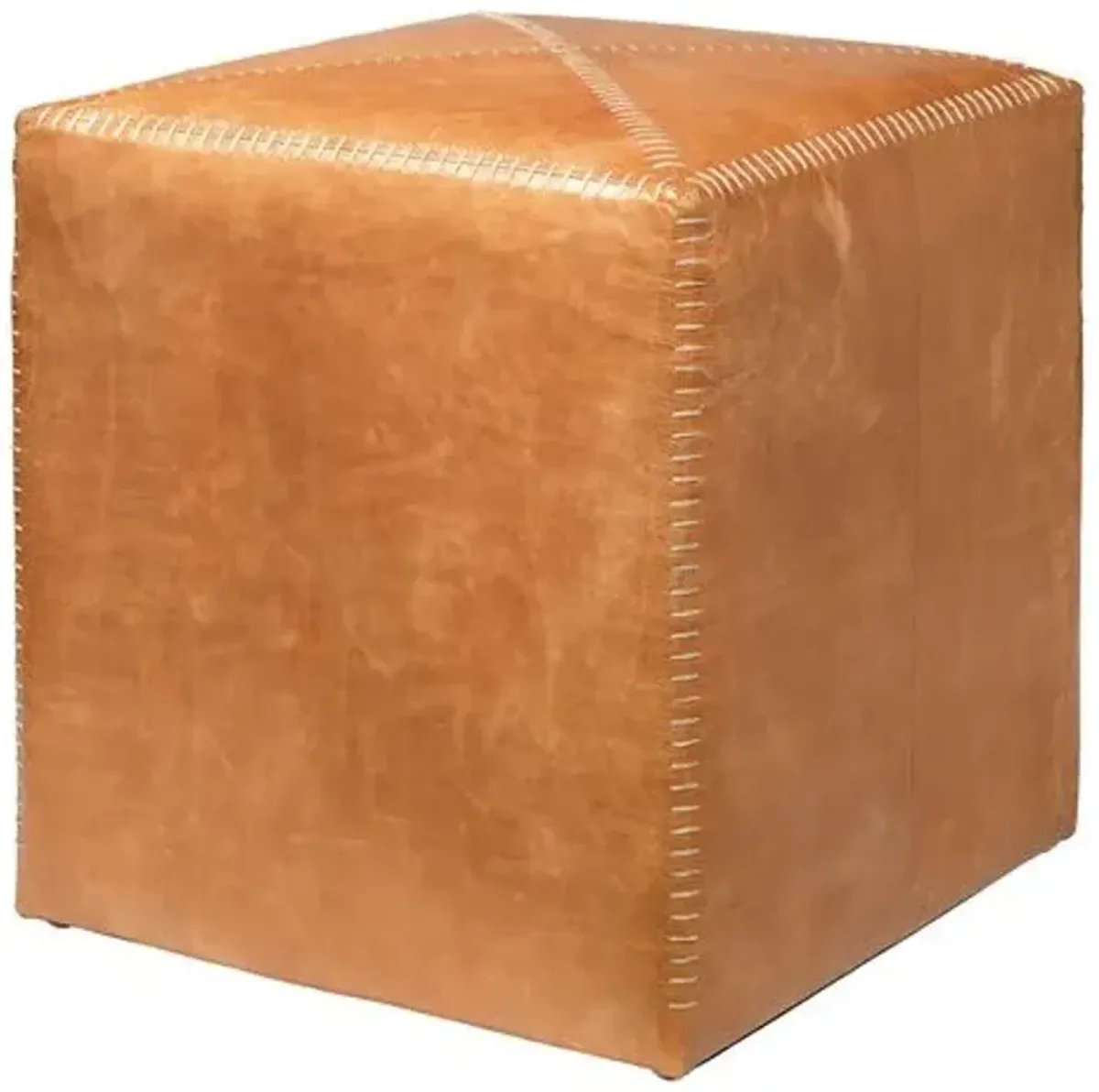 Tanner Leather Square Pouf - Camel - Jamie Young Co. - Brown