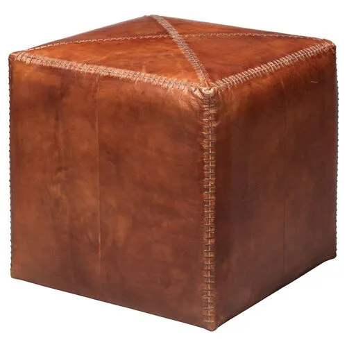 Tanner Leather Square Pouf - Tobacco - Jamie Young Co. - Brown