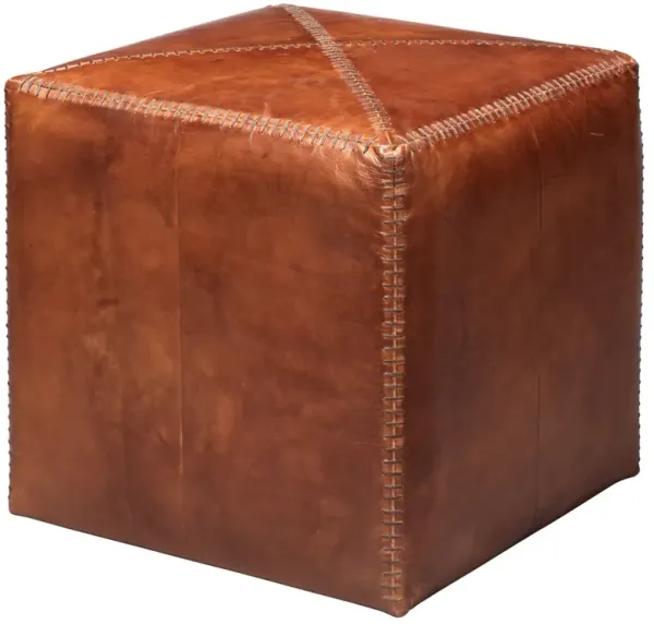 Tanner Leather Square Pouf, Tobacco