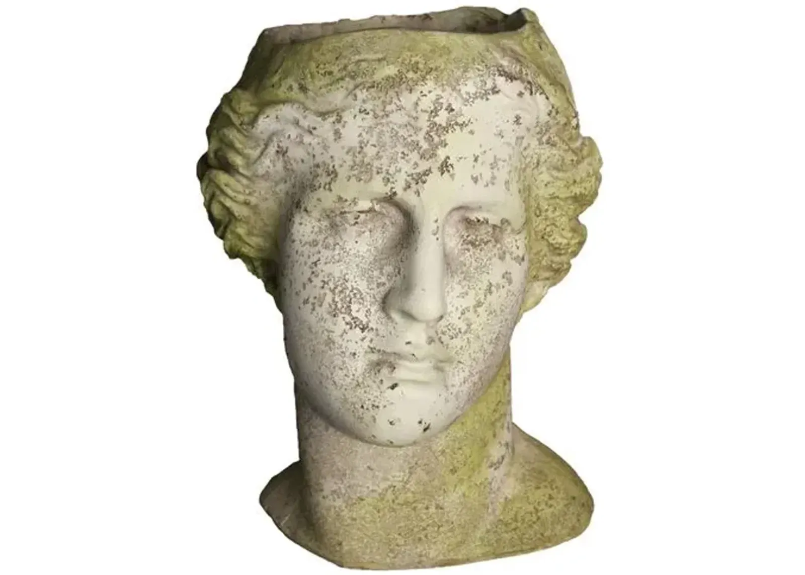 14" Venus Head Outdoor Planter - White Moss - Beige - 11" x 12" x 14"