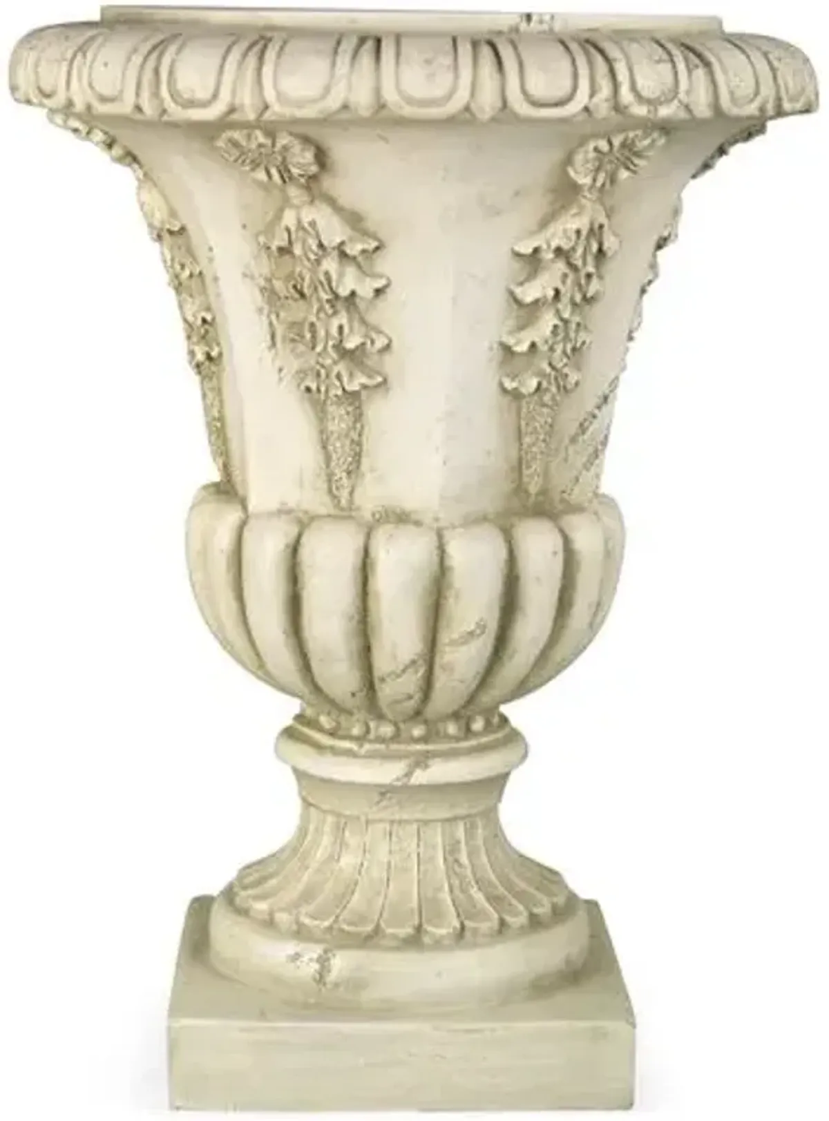 18" Six-Sided Outdoor Urn - Antiqued Stone - Beige