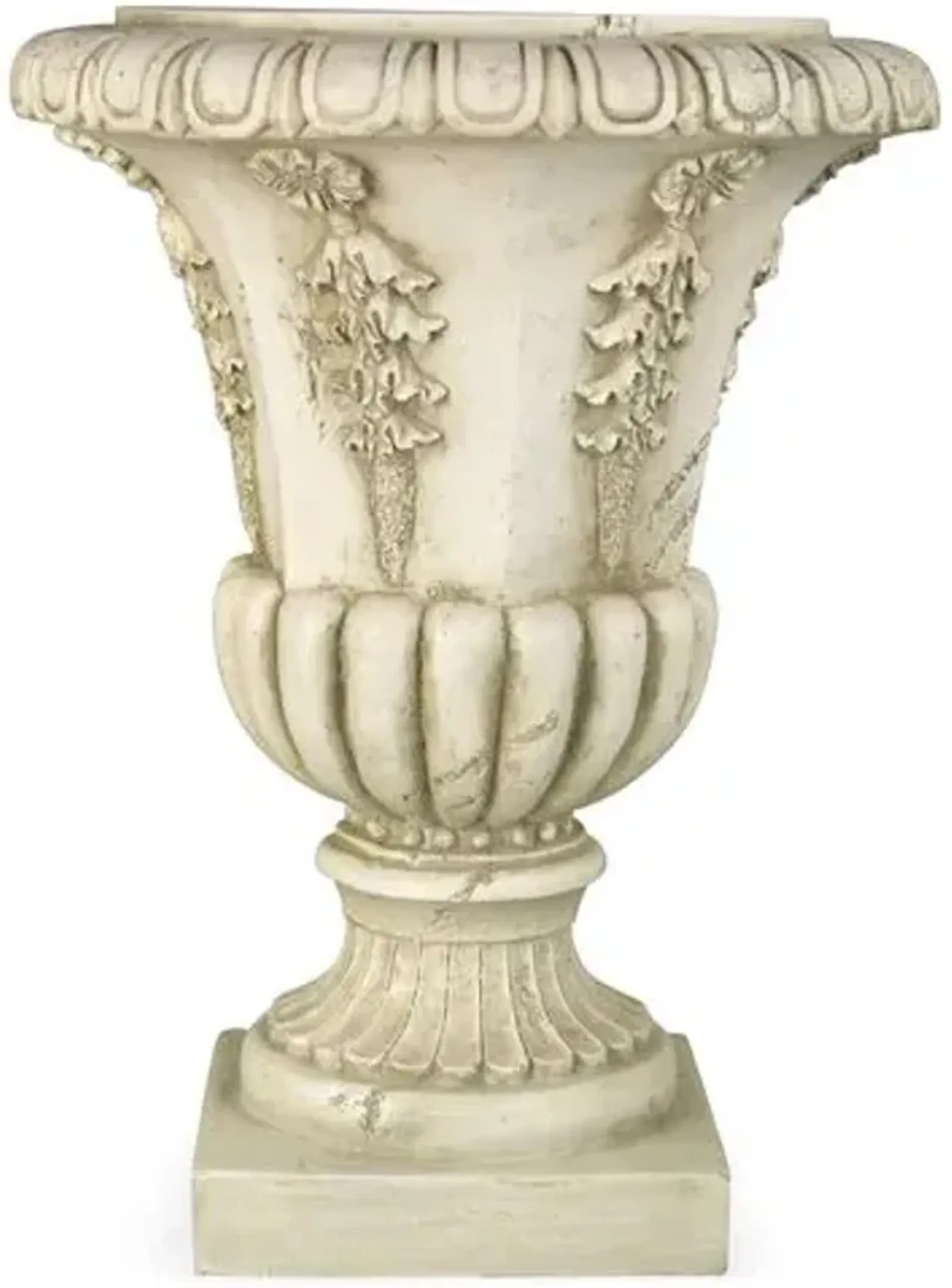 18" Six-Sided Outdoor Urn - Antiqued Stone - Beige