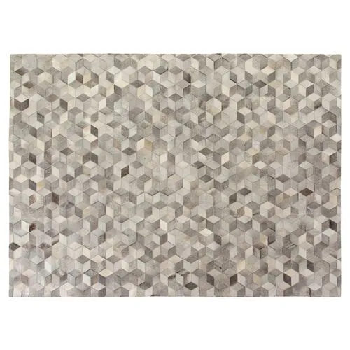 Stitched Blocks Hide - Silver - Exquisite Rugs - Gray - Gray - 9'6"x13'6"