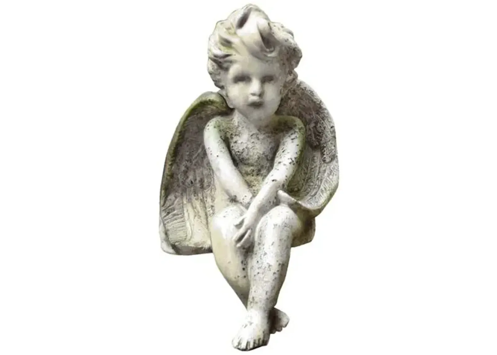 15" Meditation Cherub - White Moss - Beige