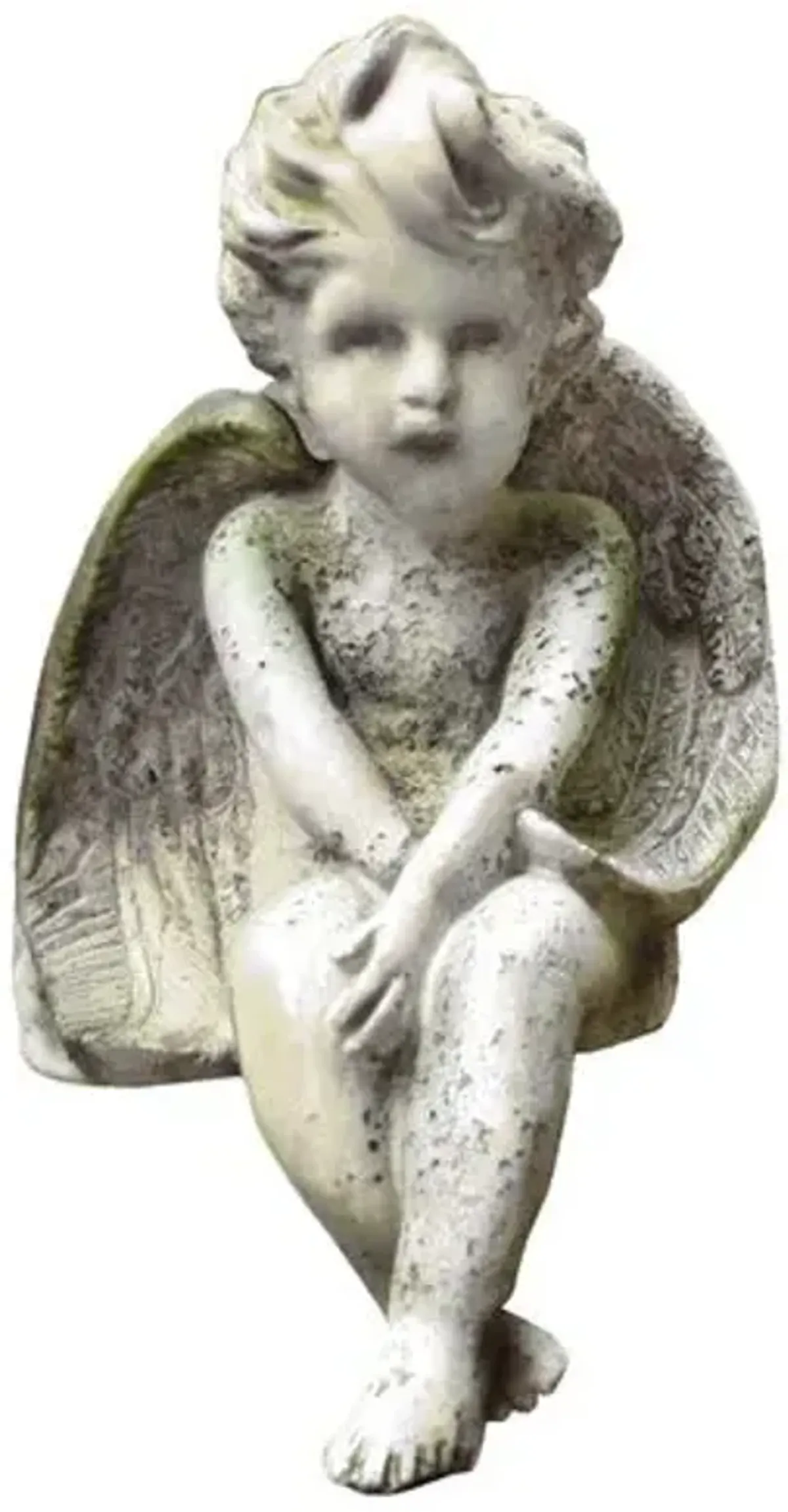 15" Meditation Cherub - White Moss - Beige