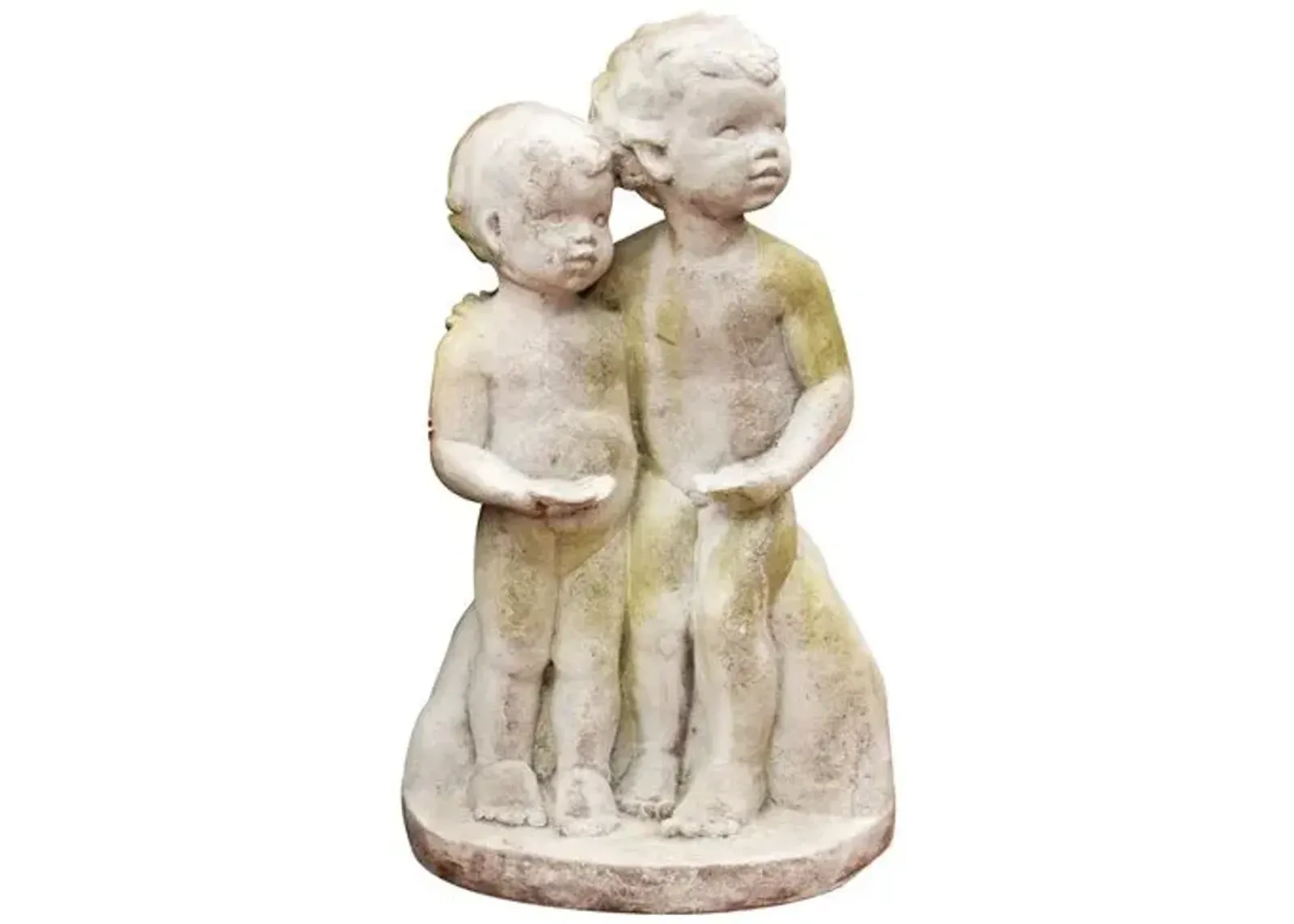 25" Standing Children Statue - White Moss - Beige