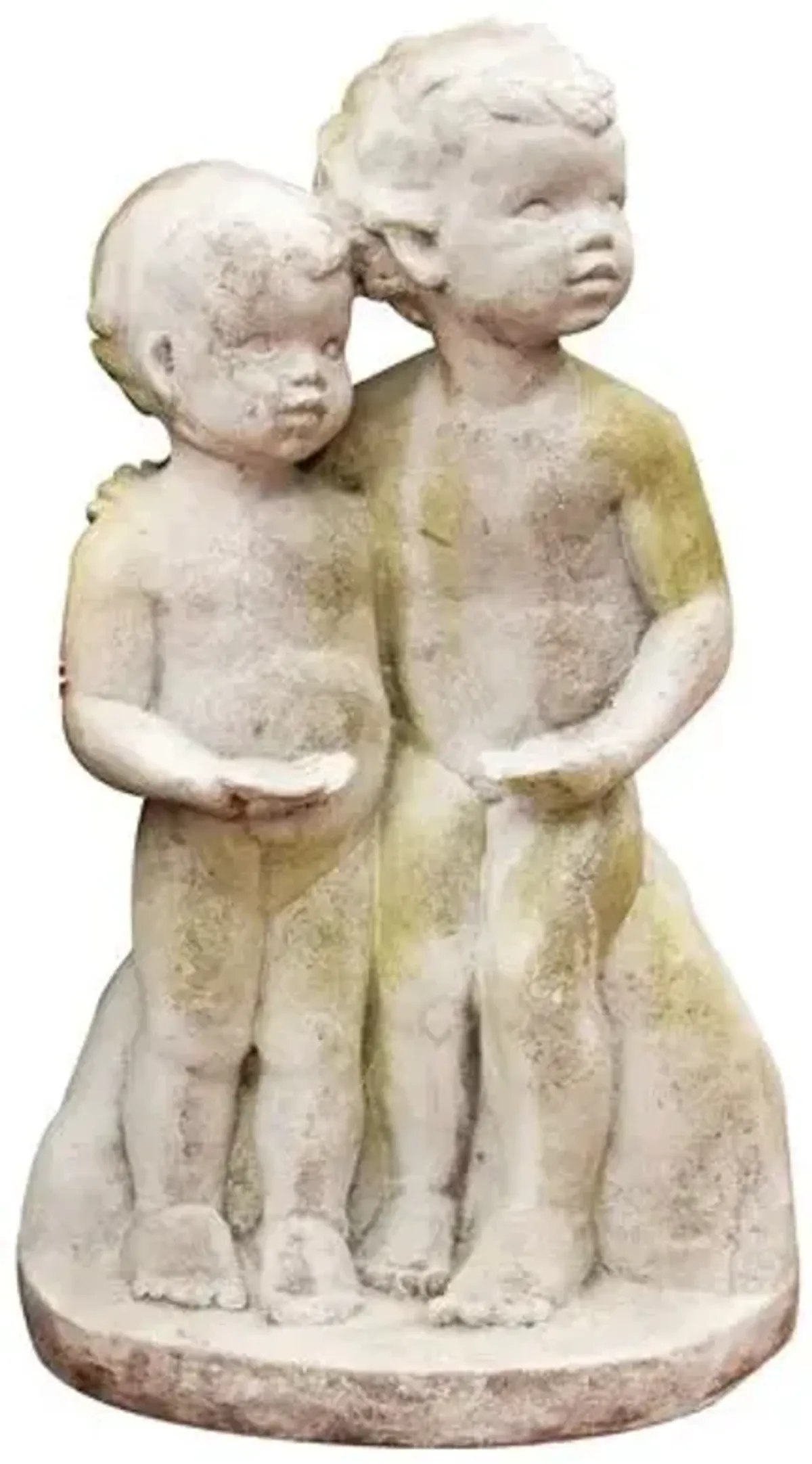 25" Standing Children Statue - White Moss - Beige