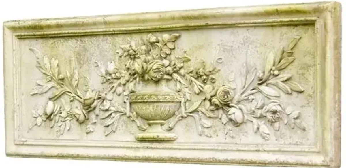 34" Relief Rose Outdoor Urn - White Moss - Beige