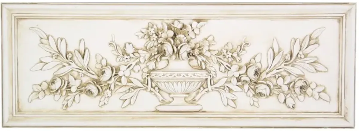 34" Relief Rose Urn, Antiqued Stone