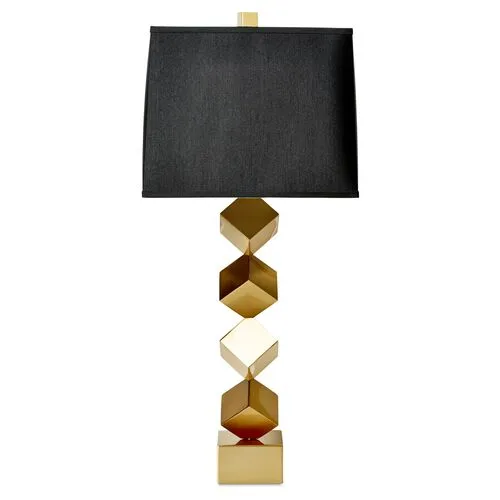 Stacked-Cube Table Lamp - Antiqued Brass