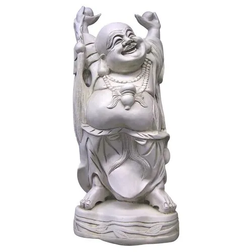 27" Standing Jolly Hotei - Antiqued Stone - Gray