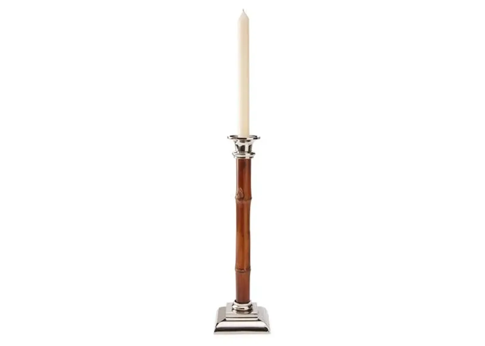 14" Bamboo Candlestick - Brown/Silver