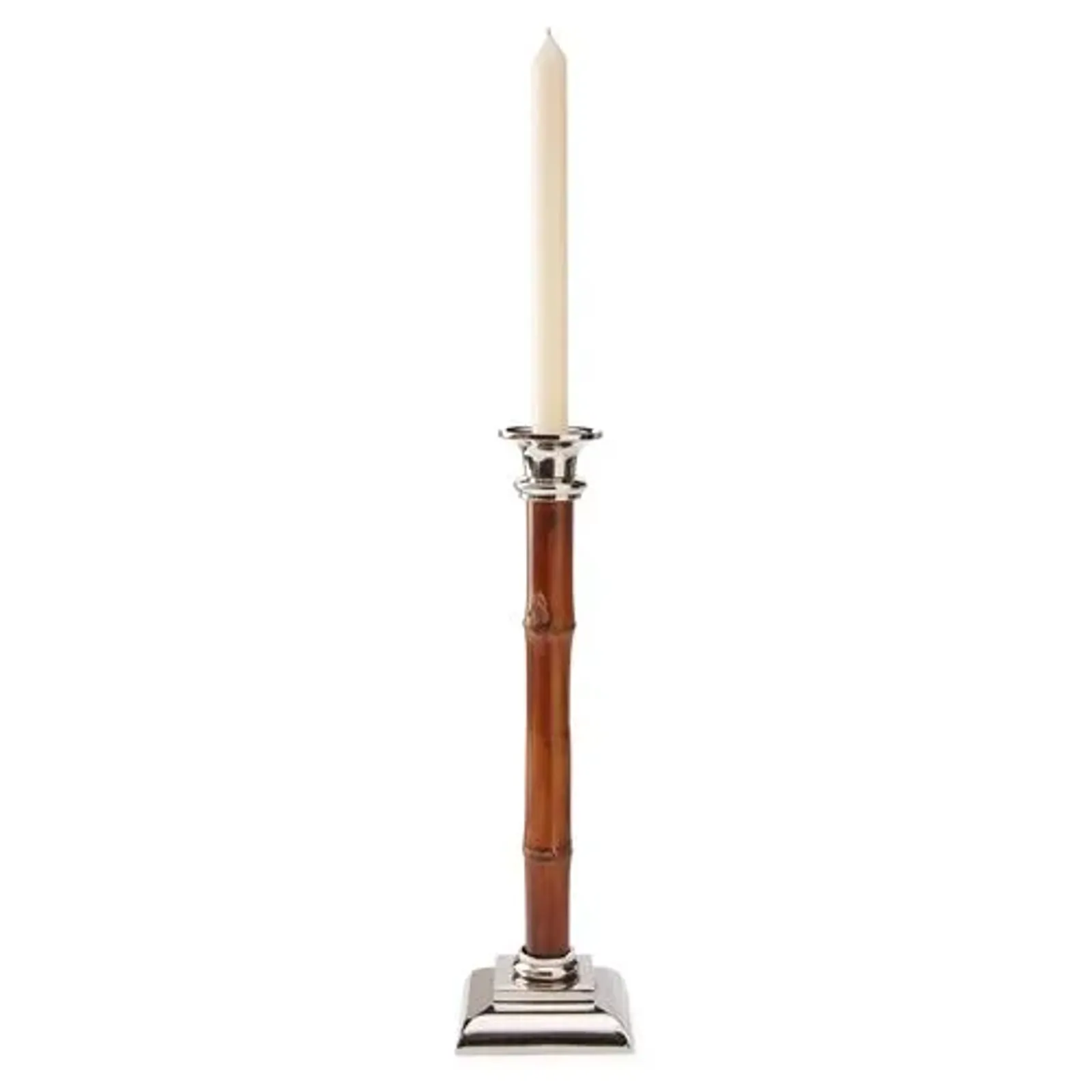 14" Bamboo Candlestick - Brown/Silver