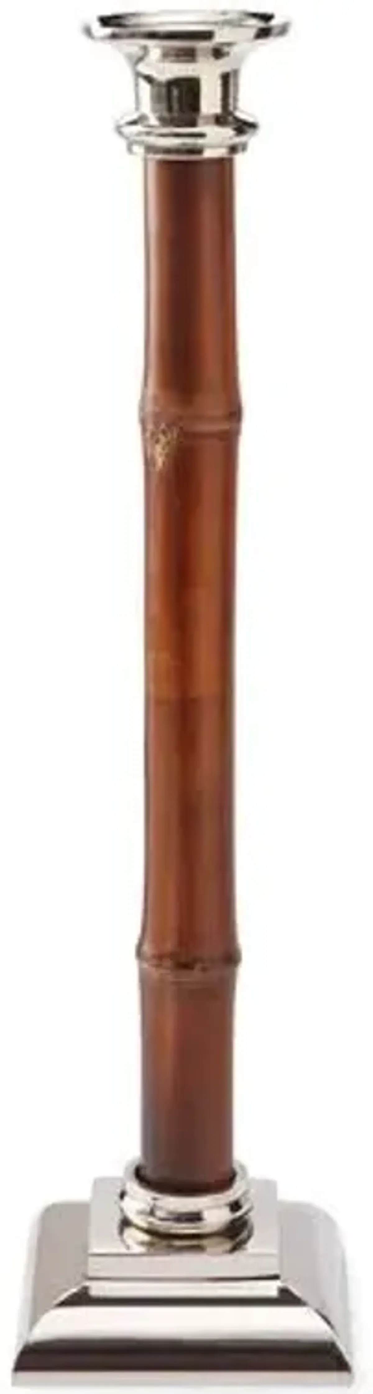 16" Bamboo Candlestick - Brown/Silver