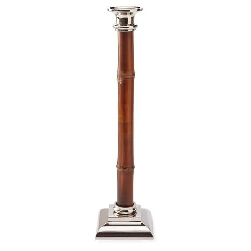 16" Bamboo Candlestick - Brown/Silver