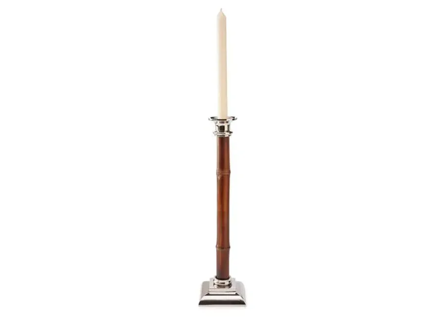 16" Bamboo Candlestick - Brown/Silver