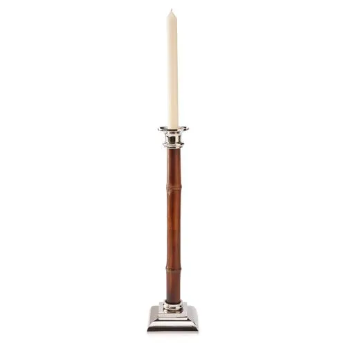 16" Bamboo Candlestick - Brown/Silver