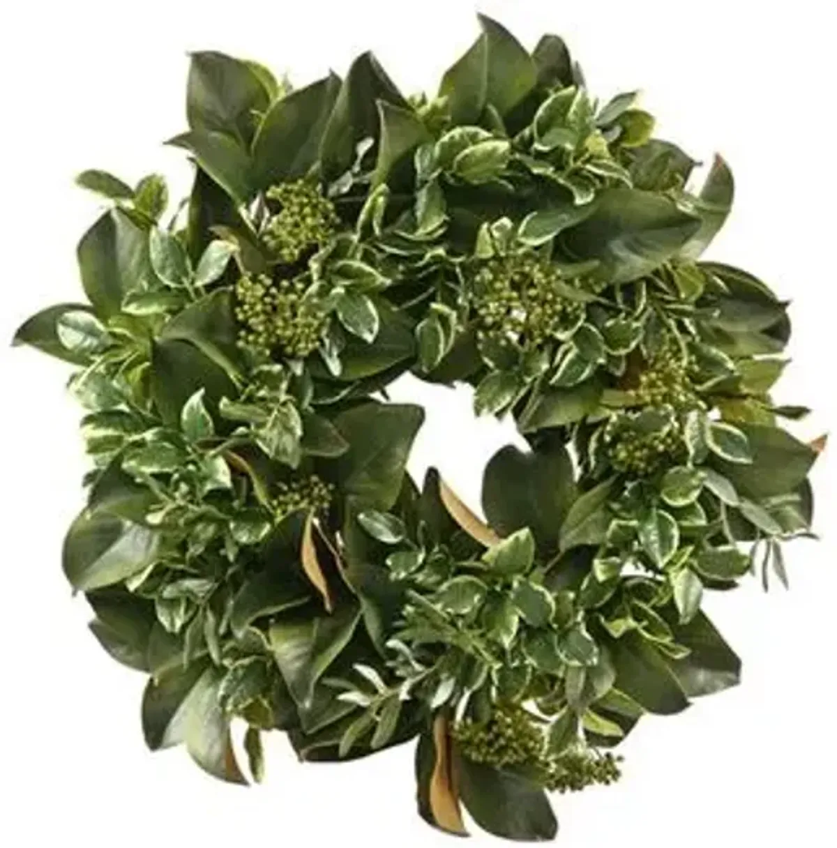 24" Magnolia Leaf Wreath - Faux - Green