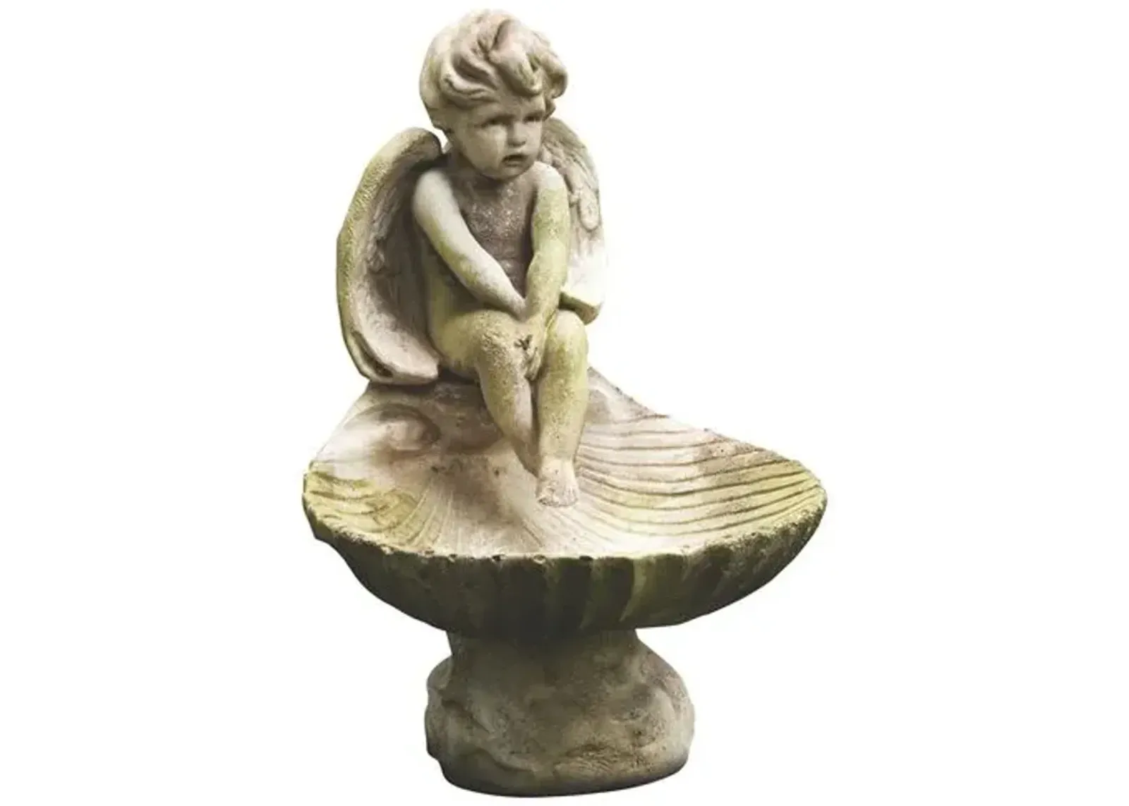 17" Meditating Birdbath - White Moss - Beige