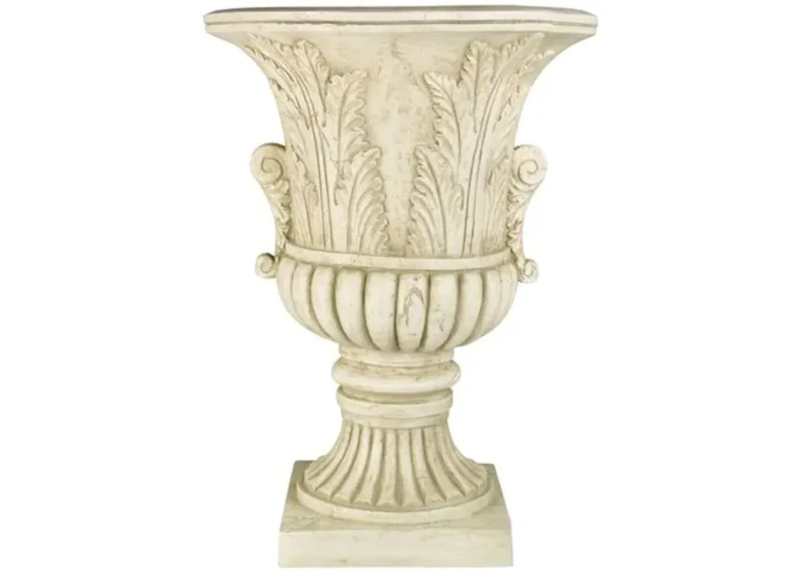 30" Acanthus-Leaf Outdoor Urn - Antiqued Stone - Beige