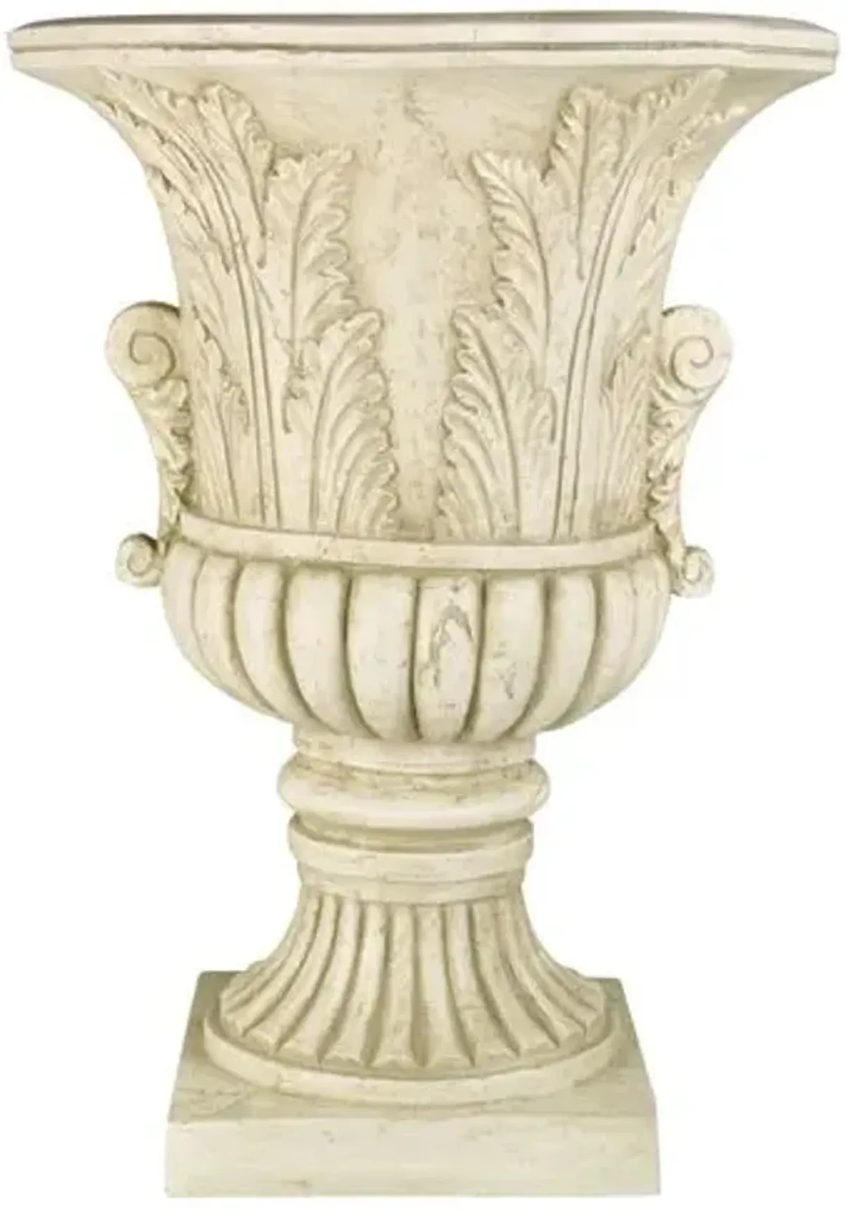 30" Acanthus-Leaf Outdoor Urn - Antiqued Stone - Beige