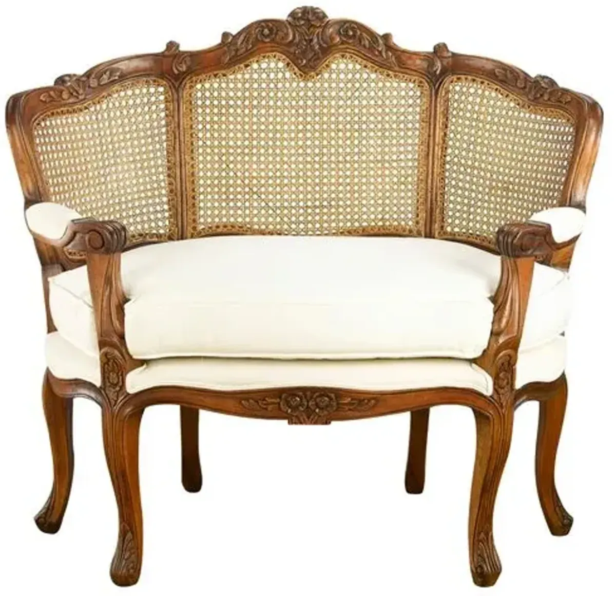 Jenna Settee - Walnut/Cream Linen - Handcrafted - Ivory