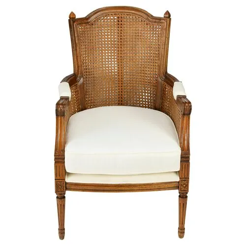 Noreen Accent Chair - Caramel/Off-White Linen - Handcrafted - Ivory, Comfortable, Durable