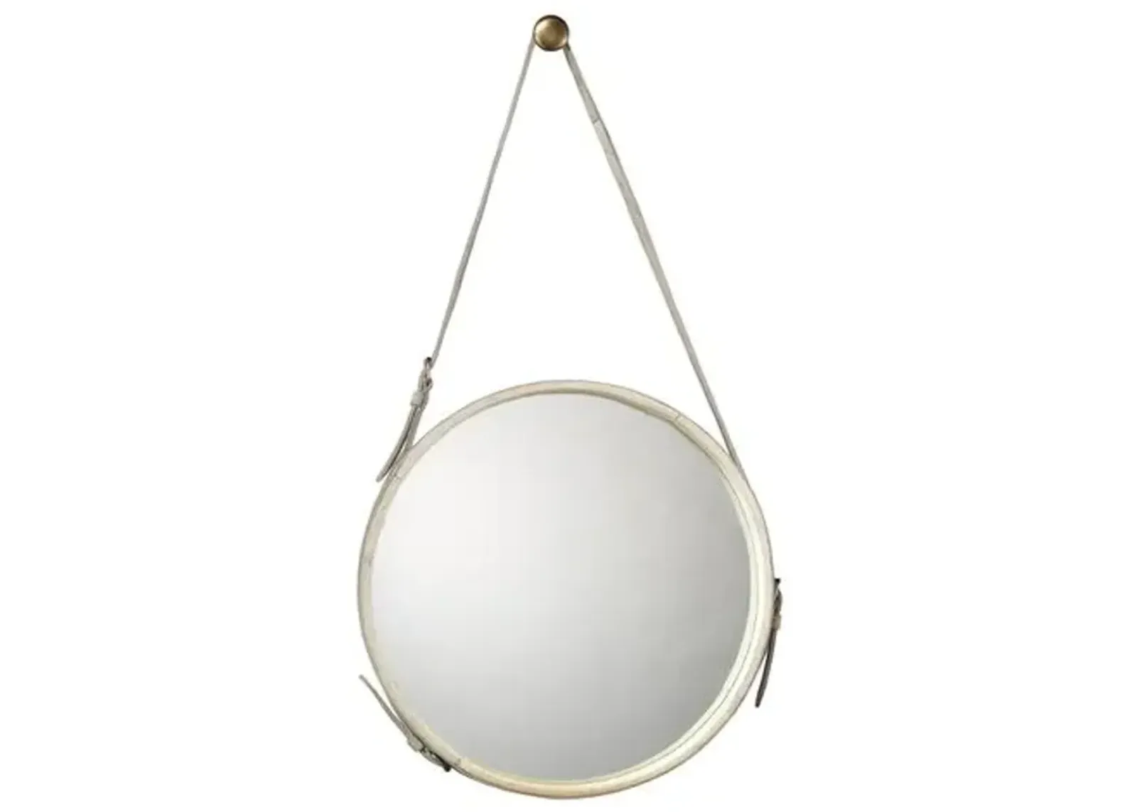 Strap Hanging Mirror - White Hide - Jamie Young Co. - Gray