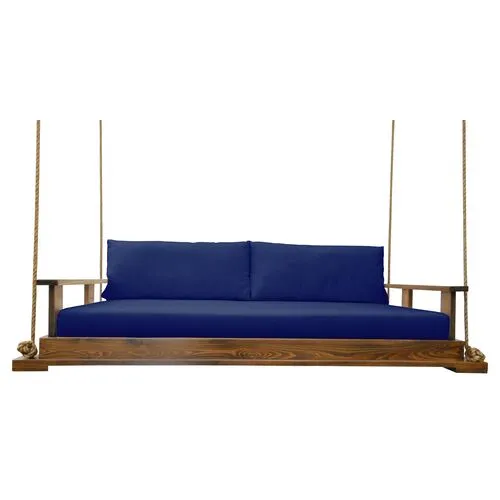 Savannah Outdoor Bed Swing - Brown/ Navy - Handcrafted - Blue