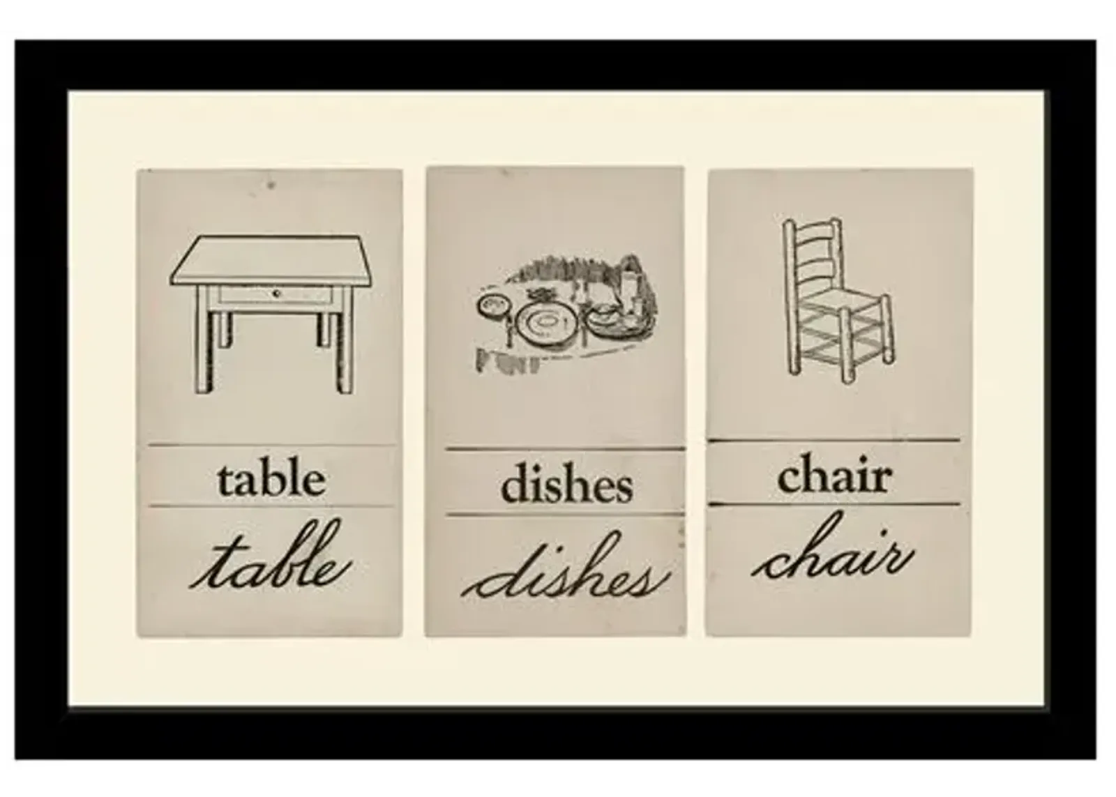 Vintage Flashcards-Table - Dishes - Chair - Beige