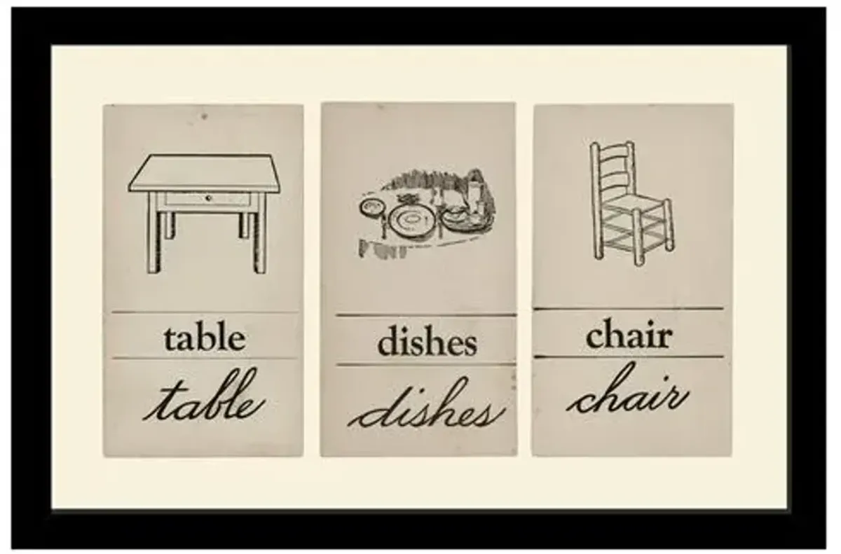 Vintage Flashcards-Table - Dishes - Chair - Beige