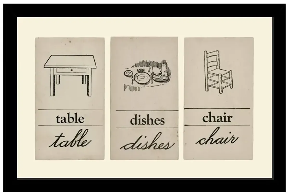 Vintage Flashcards-Table, Dishes, Chair