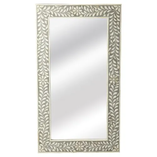 Ana Bone Inlay Wall Mirror - Gray/Ivory