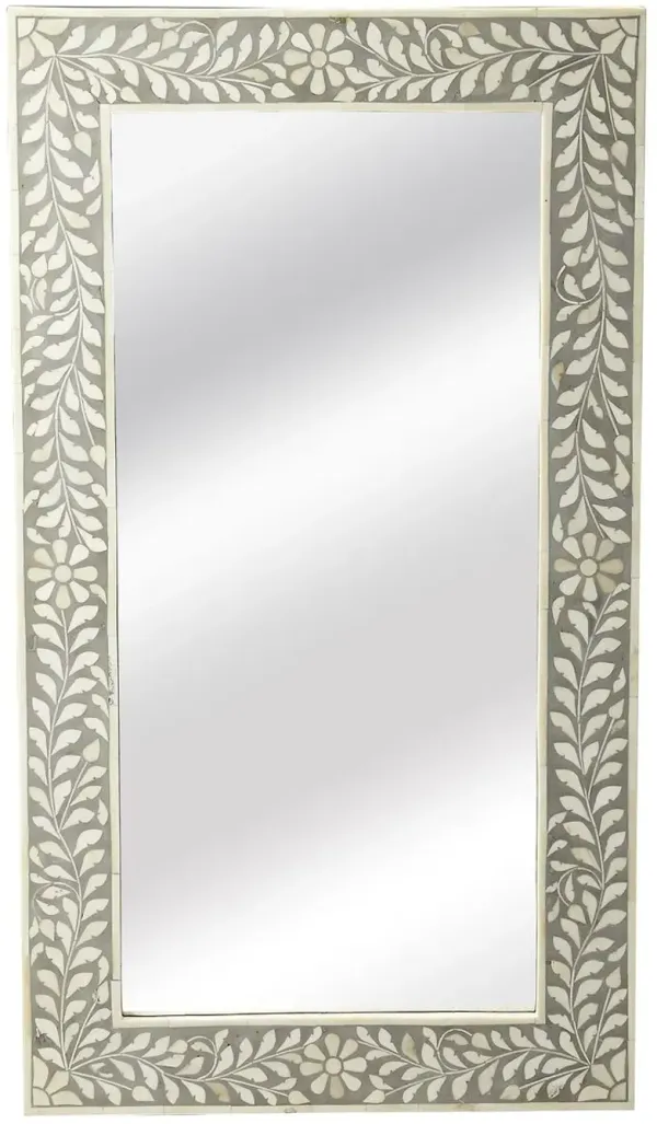 Layla Bone Inlay Wall Mirror, Gray/Ivory