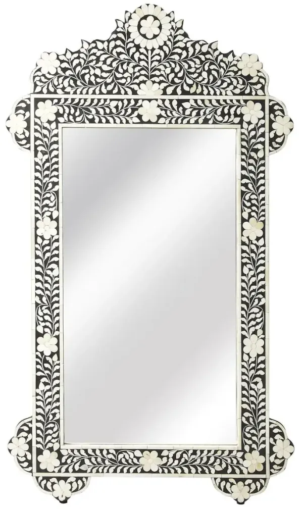 Layla Bone Inlay Wall Mirror, Black/Ivory
