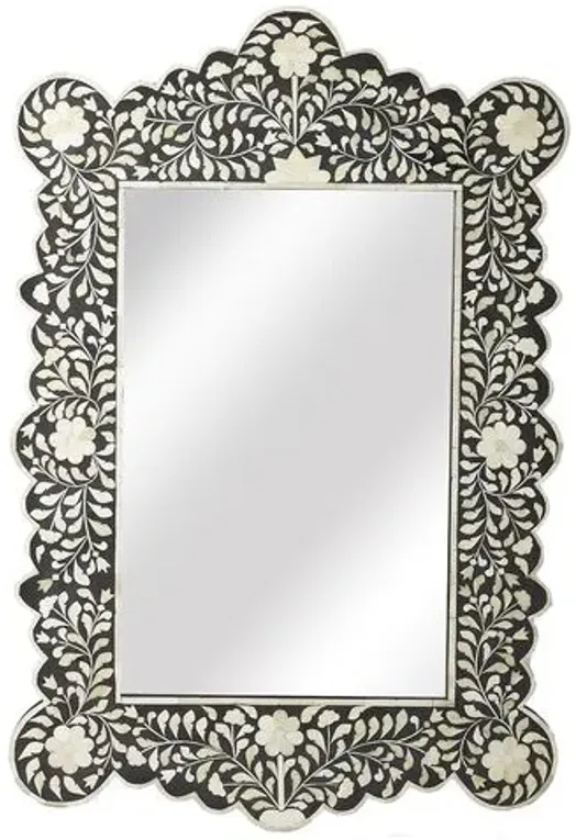 Talai Bone Inlay Wall Mirror - Black/Ivory