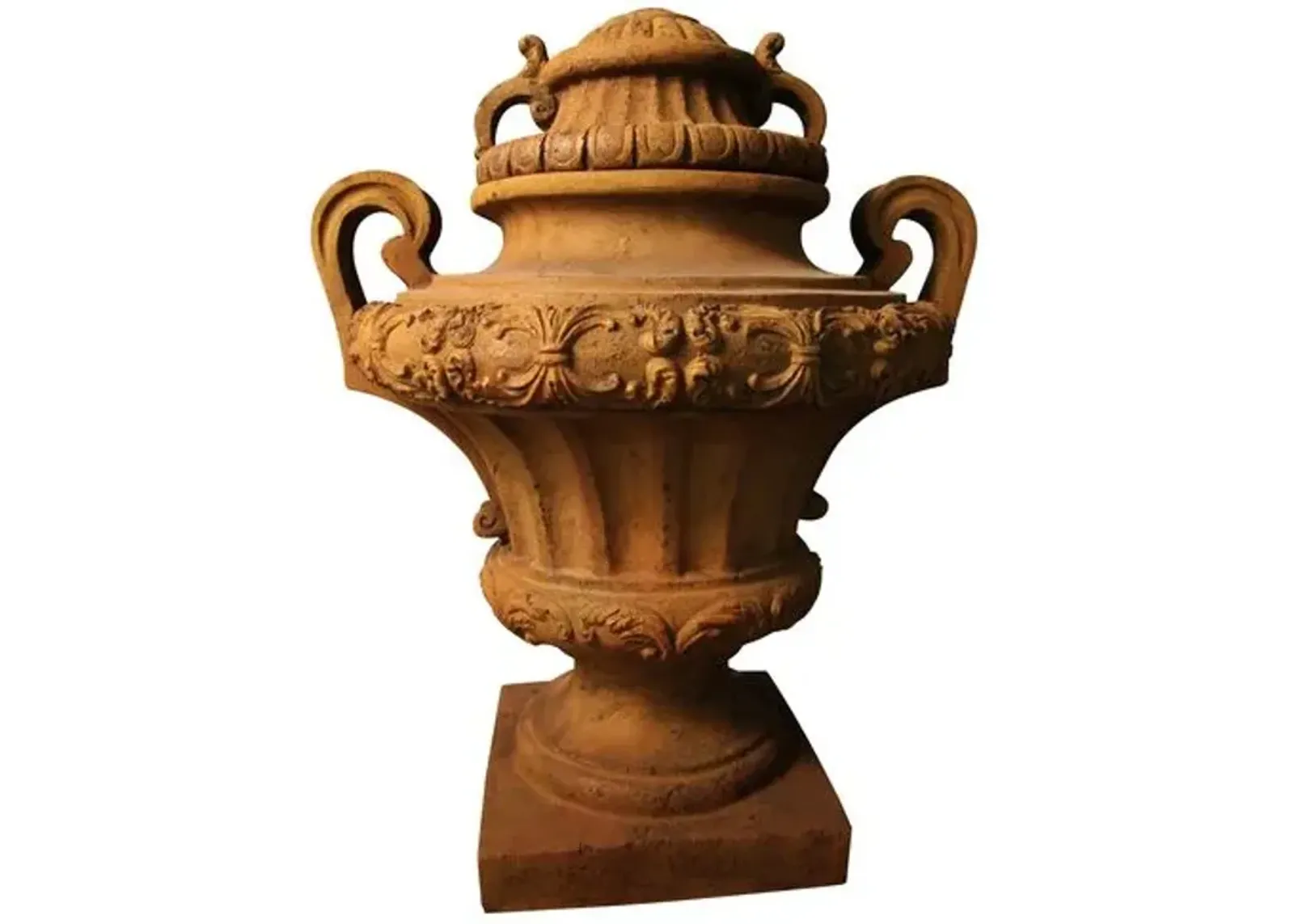 31" Embellished Outdoor Urn with Lid - Sandstone - Brown