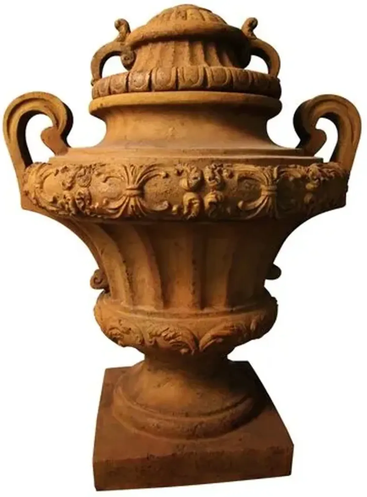 31" Embellished Outdoor Urn with Lid - Sandstone - Brown