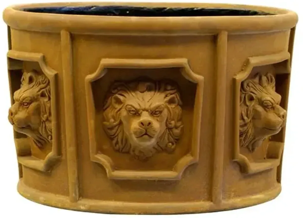 14" Six Lions Outdoor Urn - Brown