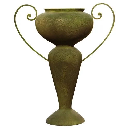 Abraham Outdoor Urn w/Iron Handles - Verde - Green