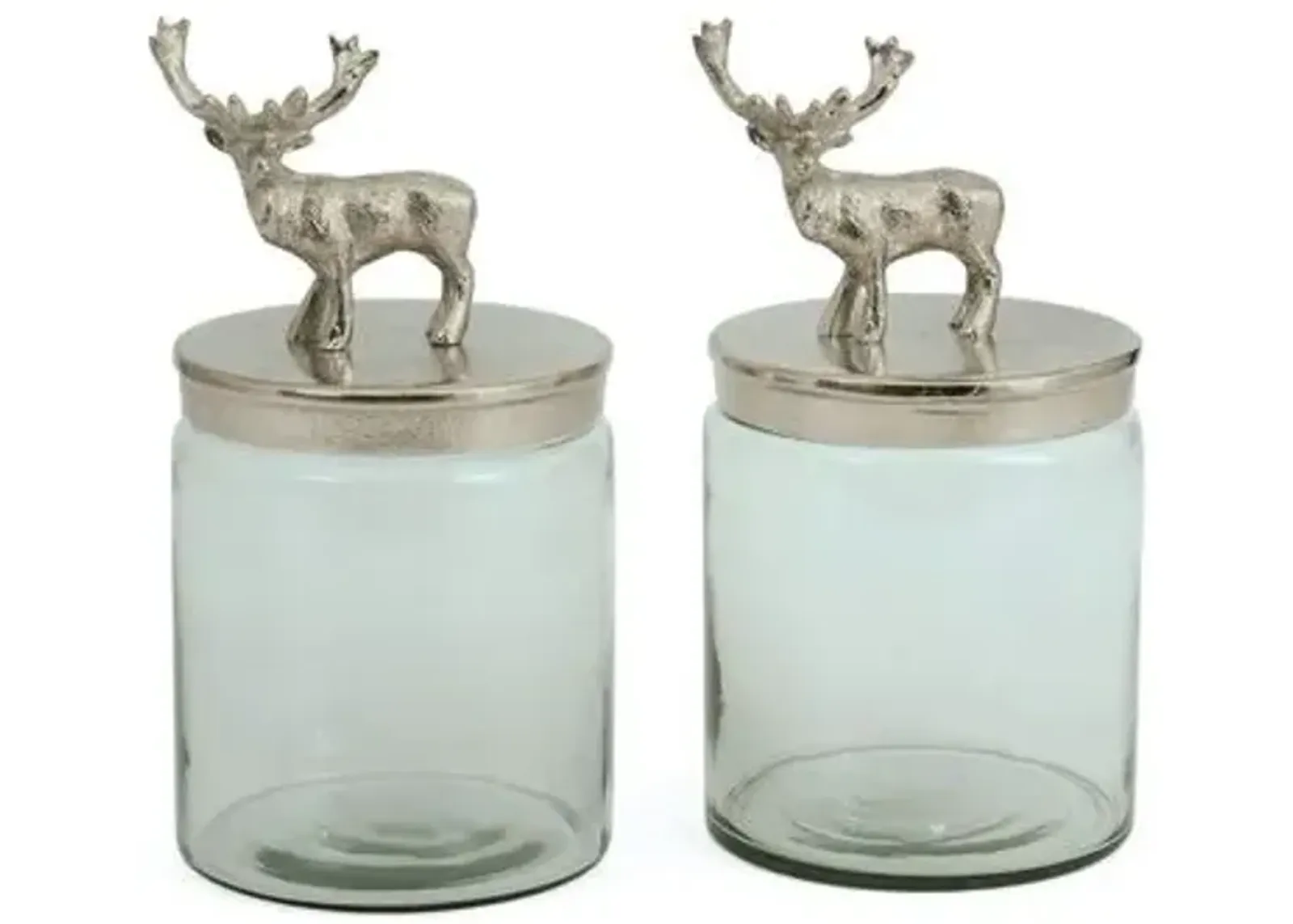 Pair of Glass Bambee Jars - Silver