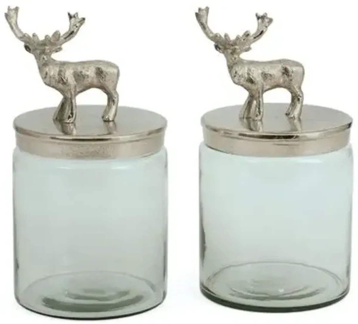 Pair of Glass Bambee Jars - Silver