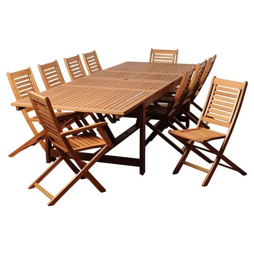 Beth Eucalyptus 11Pc Extendable Outdoor Dining - Brown