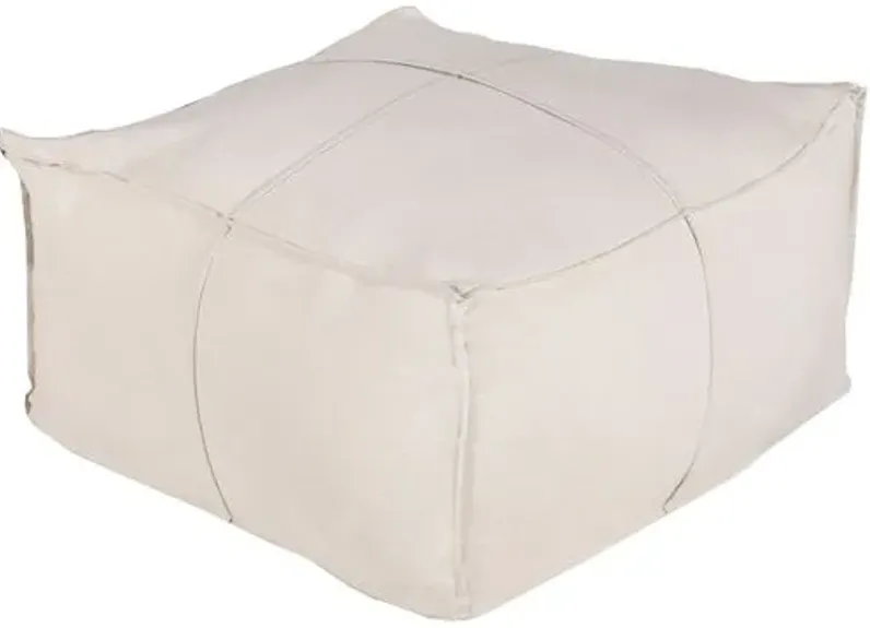 Evelia Linen Pouf - Cream - Beige